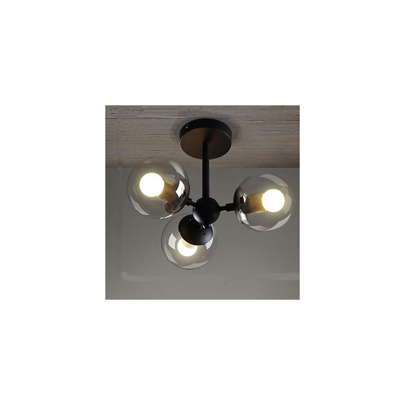 Lampadario a fagiolo in ferro nero con sfere di vetro