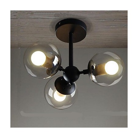 Lampadario a fagiolo in ferro nero con sfere di vetro