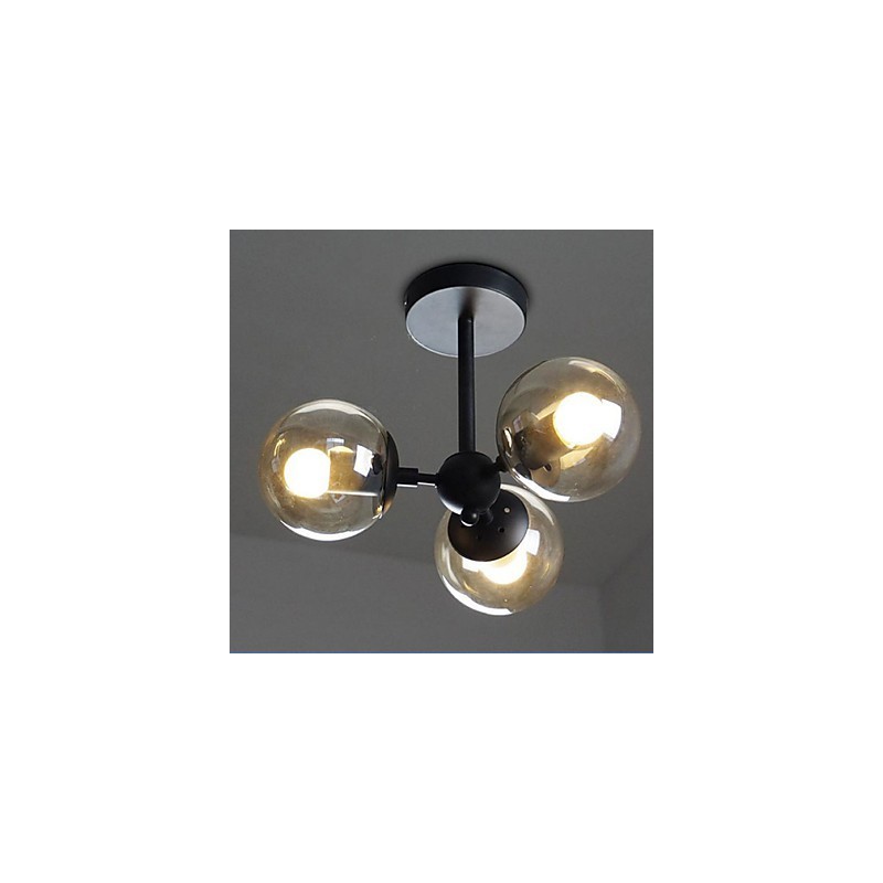 Lampadario a fagiolo in ferro nero con sfere di vetro