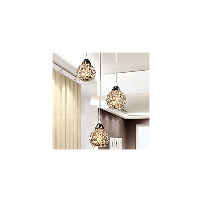 Lampadario a sospensione in cristallo K9 con finitura cromo, 3 luci