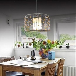 Lampada a sospensione mini 3 luci E26/E27, testa singola a perle cilindriche, argento
