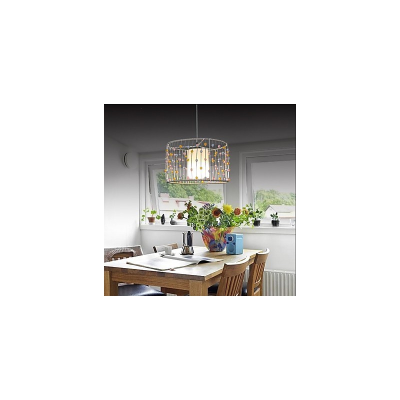 Lampada a sospensione mini 3 luci E26/E27, testa singola a perle cilindriche, argento