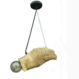Lampada a sospensione rustica retrò in legno/bambù marrone e gialla, 1 lampadina E26/E27
