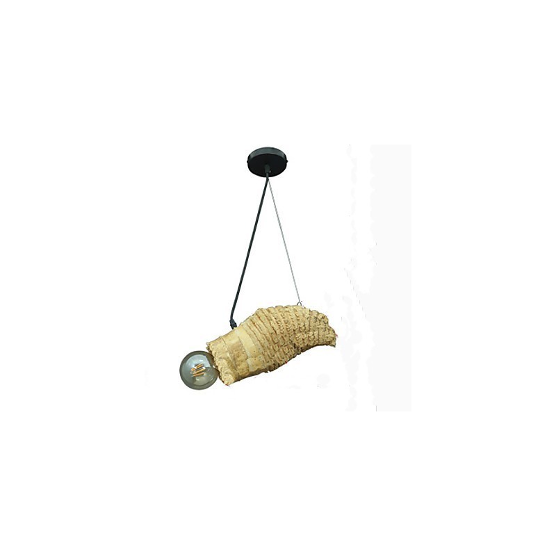 Lampada a sospensione rustica retrò in legno/bambù marrone e gialla, 1 lampadina E26/E27
