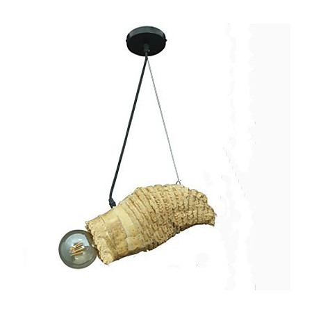 Lampada a sospensione rustica retrò in legno/bambù marrone e gialla, 1 lampadina E26/E27