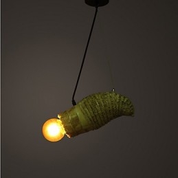 Lampada a sospensione rustica retrò in legno/bambù marrone e gialla, 1 lampadina E26/E27
