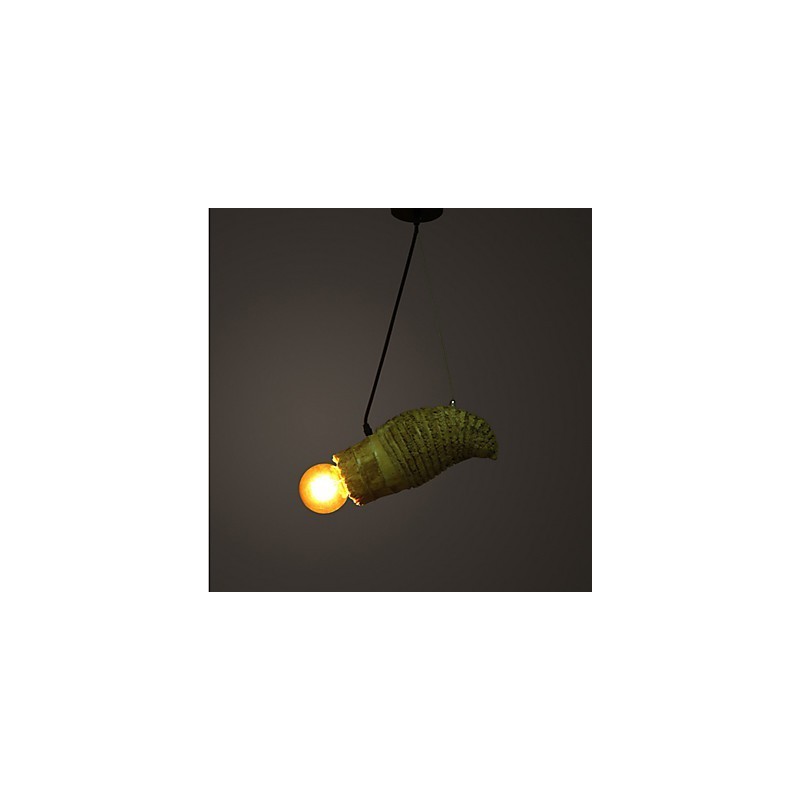 Lampada a sospensione rustica retrò in legno/bambù marrone e gialla, 1 lampadina E26/E27