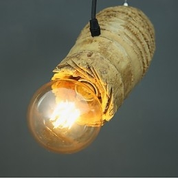 Lampada a sospensione rustica retrò in legno/bambù marrone e gialla, 1 lampadina E26/E27