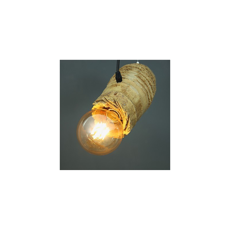 Lampada a sospensione rustica retrò in legno/bambù marrone e gialla, 1 lampadina E26/E27