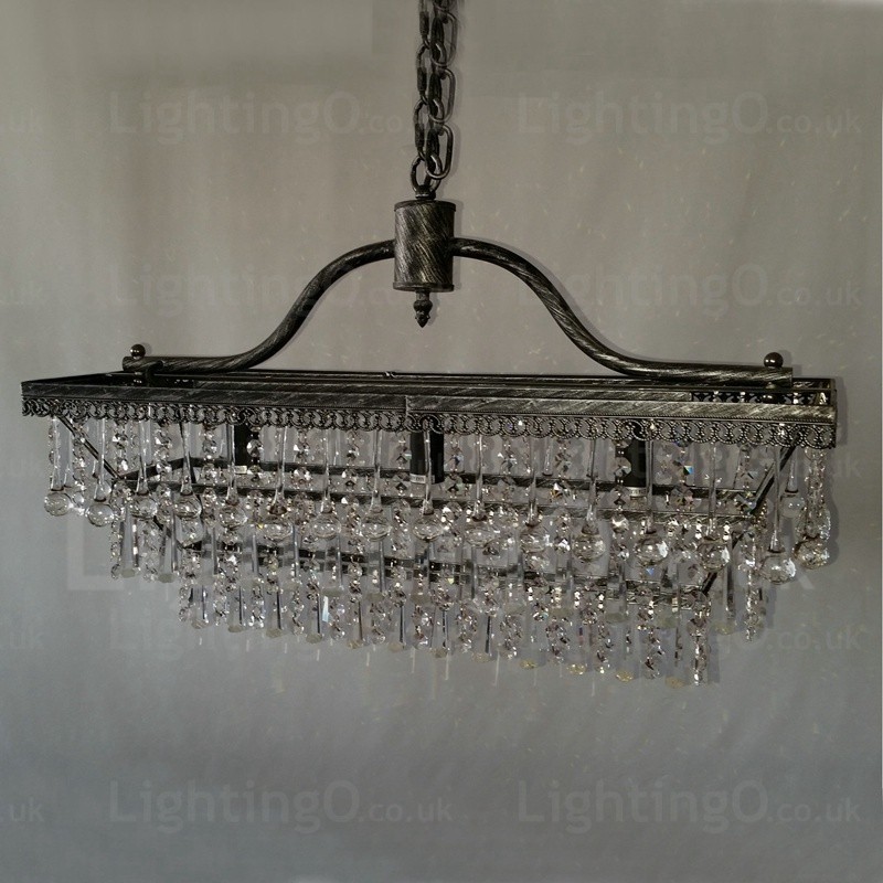 Lampadario classico in metallo e cristallo rettangolare a 3 livelli