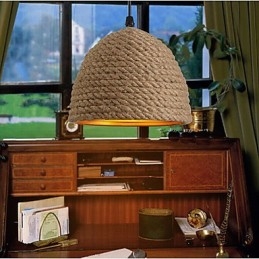 Lampadario a sospensione industriale vintage in ferro battuto e canapa