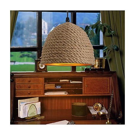Lampadario a sospensione industriale vintage in ferro battuto e canapa