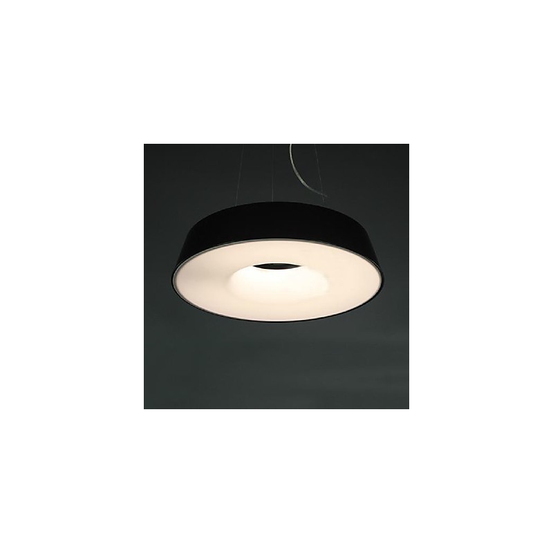Lampada a sospensione 5 luci in metallo nero con paralume acrilico bianco, moderna