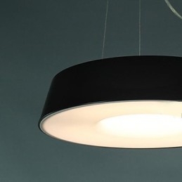 Lampada a sospensione 5 luci in metallo nero con paralume acrilico bianco, moderna