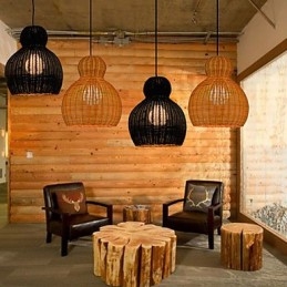Lampadario a sospensione in rattan di giacinto
