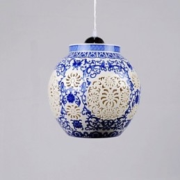 Lampada a sospensione in ceramica blu retrò con 1 luce