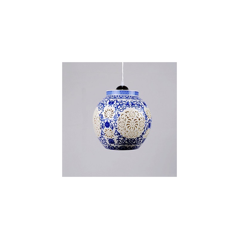 Lampada a sospensione in ceramica blu retrò con 1 luce