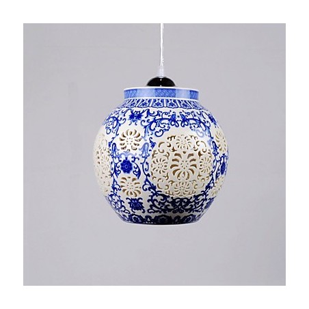 Lampada a sospensione in ceramica blu retrò con 1 luce