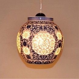 Lampada a sospensione in ceramica blu retrò con 1 luce