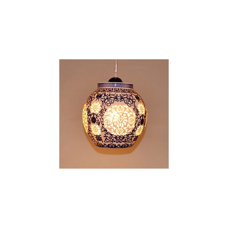 Lampada a sospensione in ceramica blu retrò con 1 luce