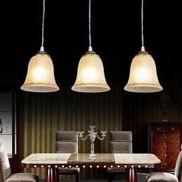 Lampada a sospensione retrò classica in bronzo a 3 luci con paralume in vetro