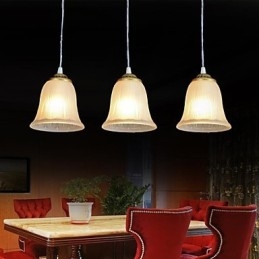 Lampada a sospensione retrò classica in bronzo a 3 luci con paralume in vetro