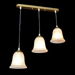 Lampada a sospensione retrò classica in bronzo a 3 luci con paralume in vetro