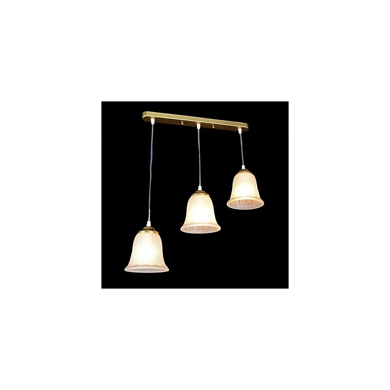 Lampada a sospensione retrò classica in bronzo a 3 luci con paralume in vetro