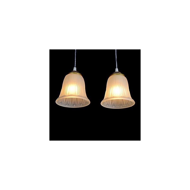 Lampada a sospensione retrò classica in bronzo a 3 luci con paralume in vetro