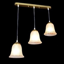 Lampada a sospensione retrò classica in bronzo a 3 luci con paralume in vetro