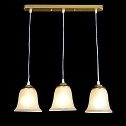 Lampada a sospensione retrò classica in bronzo a 3 luci con paralume in vetro