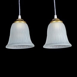 Lampada a sospensione retrò classica in bronzo a 3 luci con paralume in vetro