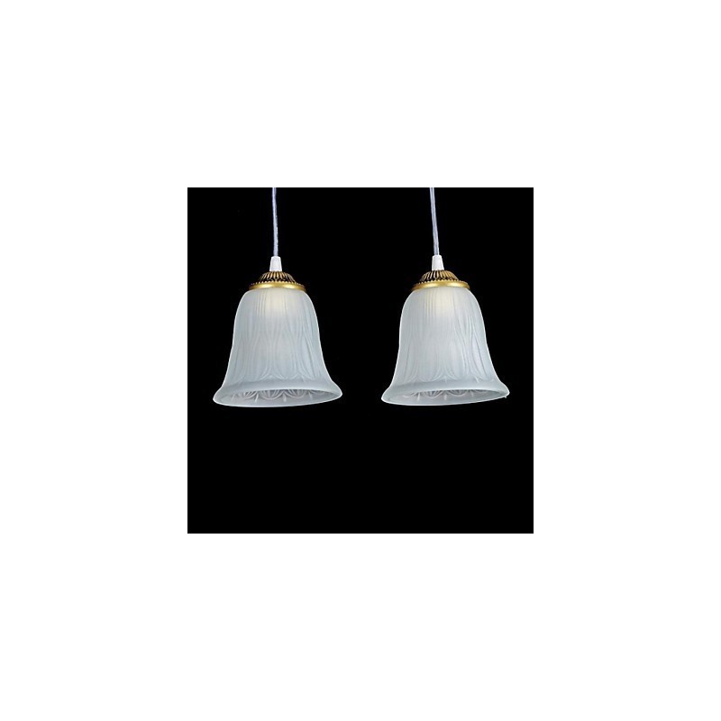 Lampada a sospensione retrò classica in bronzo a 3 luci con paralume in vetro