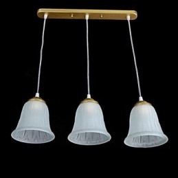 Lampada a sospensione retrò classica in bronzo a 3 luci con paralume in vetro