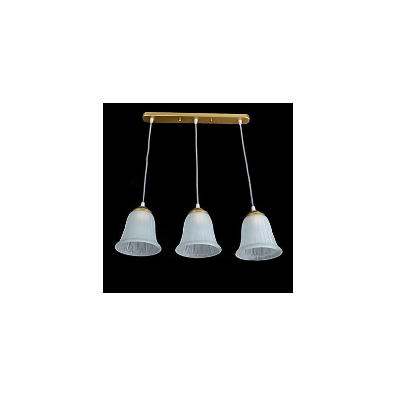 Lampada a sospensione retrò classica in bronzo a 3 luci con paralume in vetro
