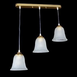 Lampada a sospensione retrò classica in bronzo a 3 luci con paralume in vetro
