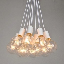 Lampadario country in metallo dipinto bianco con vetro trasparente