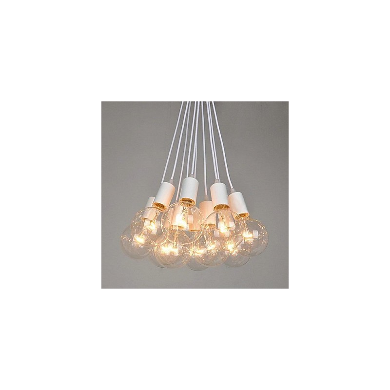Lampadario country in metallo dipinto bianco con vetro trasparente