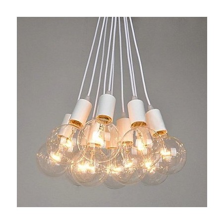 Lampadario country in metallo dipinto bianco con vetro trasparente