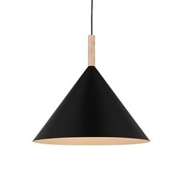 Lampada a sospensione mini artistica a cono 1 luce nero bianco alluminio e dettaglio in legno