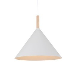 Lampada a sospensione mini artistica a cono 1 luce nero bianco alluminio e dettaglio in legno