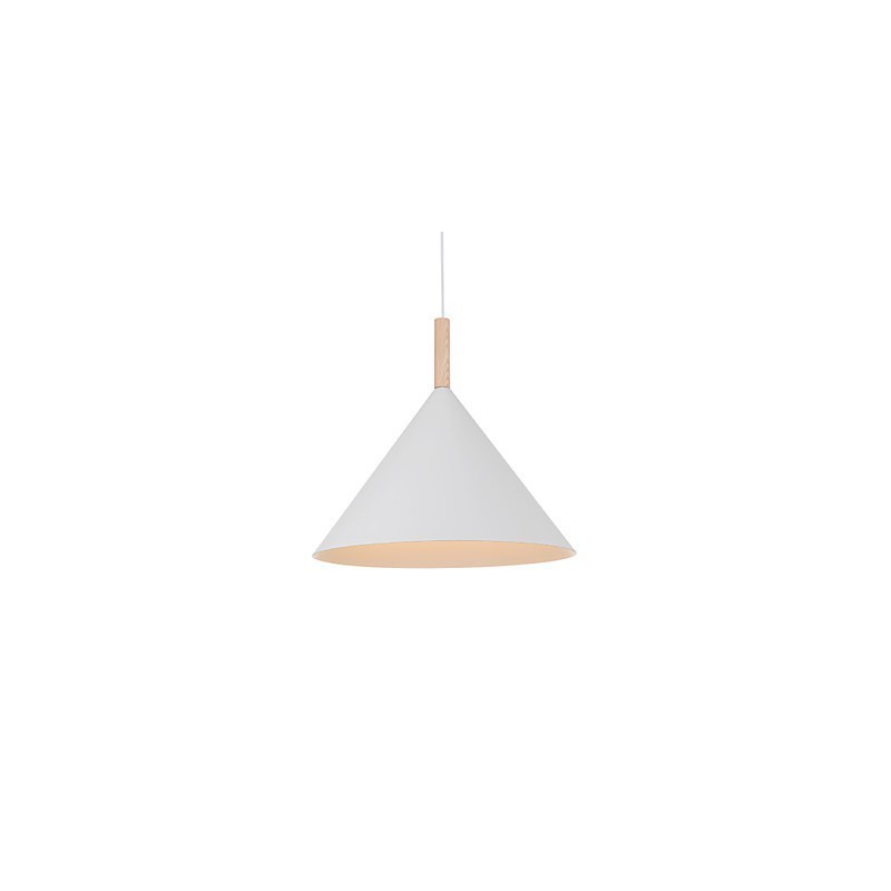 Lampada a sospensione mini artistica a cono 1 luce nero bianco alluminio e dettaglio in legno