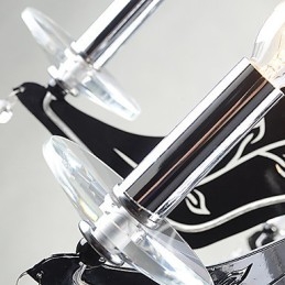 Lampadario contemporaneo in metallo nero con cristalli trasparenti