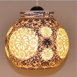 Lampada a sospensione retrò in ceramica blu a testa singola