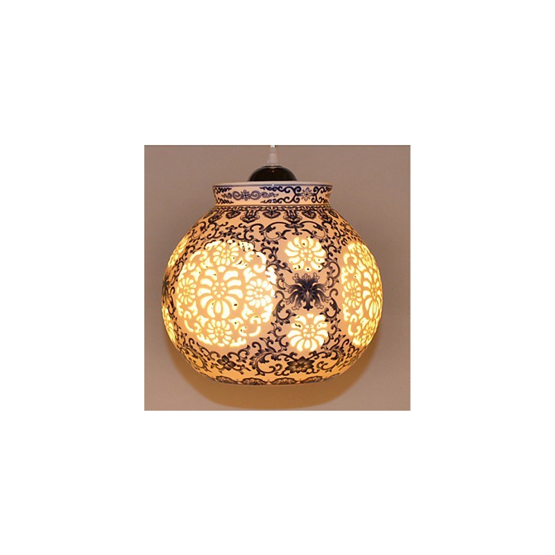 Lampada a sospensione retrò in ceramica blu a testa singola