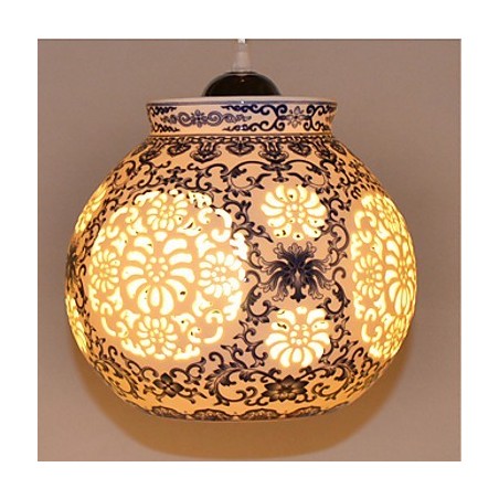 Lampada a sospensione retrò in ceramica blu a testa singola