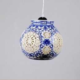 Lampada a sospensione retrò in ceramica blu a testa singola