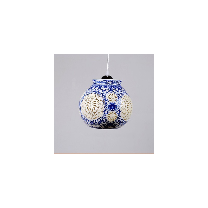 Lampada a sospensione retrò in ceramica blu a testa singola