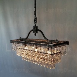 Lampadario classico in metallo e cristallo rettangolare a 3 livelli