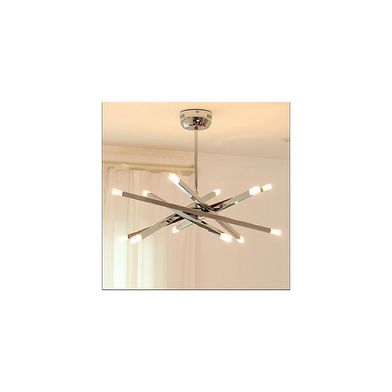 Lampadario design moderno mini a 12 luci argento con paralumi bianchi
